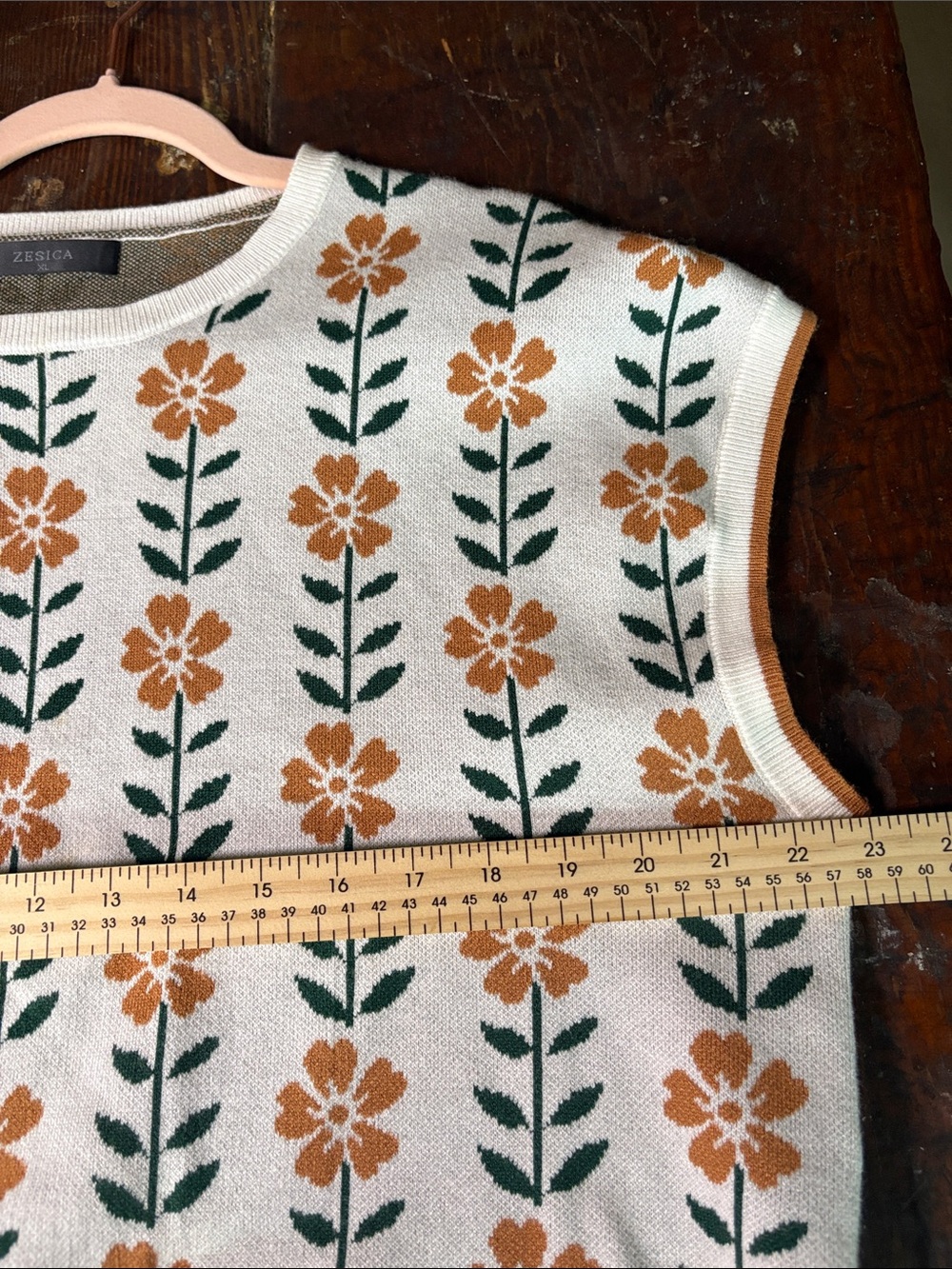 Zesica Cream Floral Crewneck Cap Sleeve Sweater with Mustard Flowers XL - Picture 5 of 7